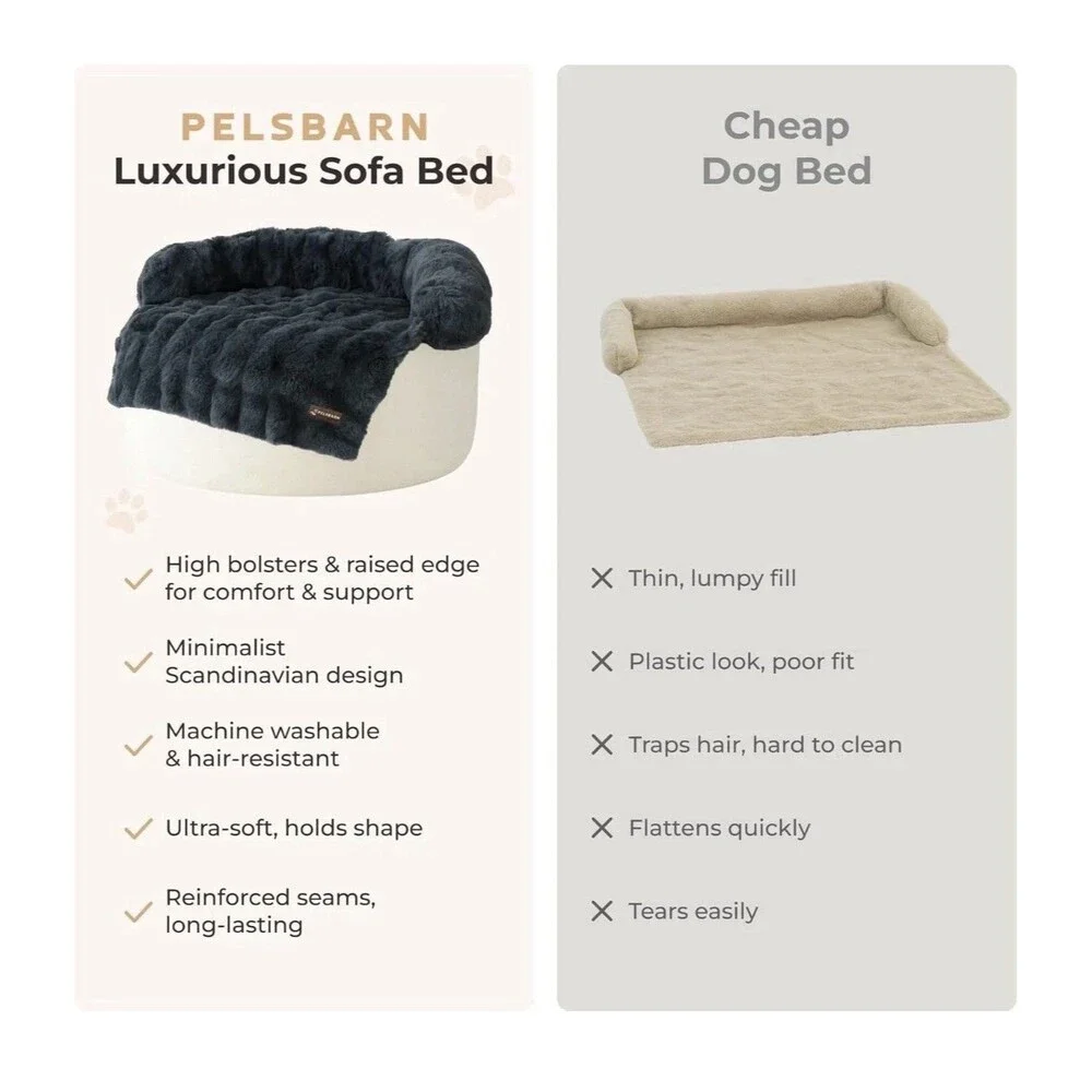 Pelsbarn Dog Bed for Couch Sofa w Non-Slip Oxford Bottom Large Gray 33 x 33 in